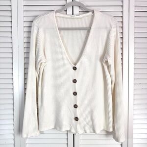 Reformation Jeans Iris Top Button Front Ivory Ribbed Modal V-Neck Cardigan XL
